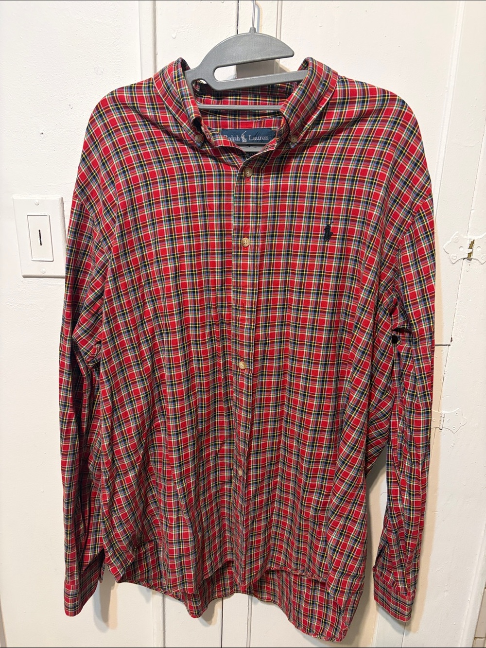 Ralph Lauren Red and Green Plaid Button-Down Shirt